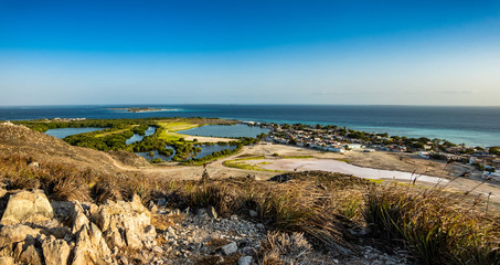 Panoramic high view of Los Roques town. Los Roques National Park, Venezuela. View from lighthouse.