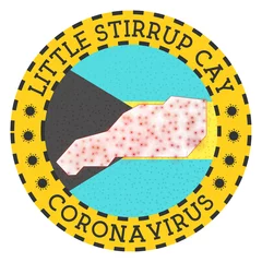 Deurstickers Coronavirus in Little Stirrup Cay sign. Round badge with shape of Little Stirrup Cay. Yellow island lock down emblem with title and virus signs. Vector illustration. © Eugene Ga