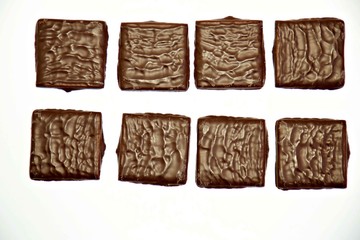 Square pieces of chocolate
