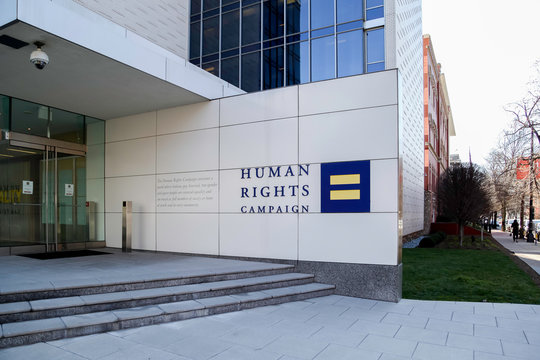 Washington, D.C., USA- March 1, 2020: Human Rights Campaign Headquarters In Washington, D.C., USA, The Largest LGBTQ Advocacy Group And Political Lobbying Organization In The United States.