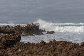 Beautiful rocky coastline and blue sea in Portugal