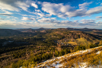 Panoramic view to contryside from the peak Klic in Lusatian mountains