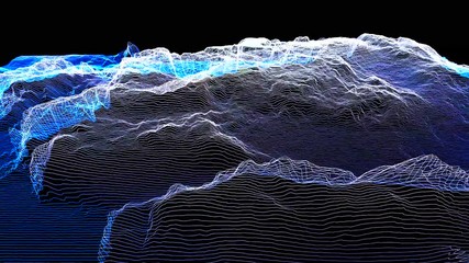 Earth landscape rendering, 3D modulation. Abstract modern geometric background with moving digital lines. Colorful futuristic animation. Creative graphic texture for business animation. Render, modern