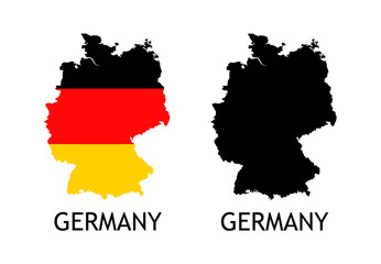 Silhouette of Germany black color and colored in National Flag - Vector illustrations isolated on white