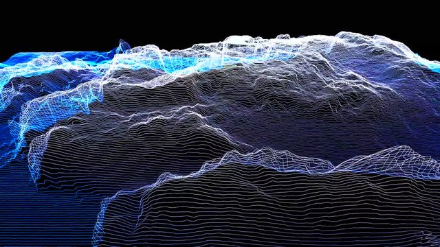 Earth landscape rendering, 3D modulation. Abstract modern geometric background with moving digital lines. Colorful futuristic animation. Creative graphic texture for business animation. Render, modern