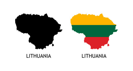 Obraz premium Silhouette of Lithuania black color and colored in National Flag - Vector illustrations isolated on white