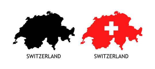 Silhouette of Switzerland black color and colored in National Flag - Vector illustrations isolated on white