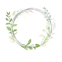 Hand drawing watercolor spring frame of wild flowers, branches and leaves. illustration isolated on white