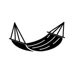 Black simple hammock icon isolated on white background. Relax fun. Indoor swing. Sun bathing. Vector illustration for web design.