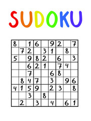 Medium classical sudoku puzzle for kids and adults' home pastime. Number logic game stock vector illustration. Vertical printable fun educational japanese puzzle isolated on white. One of a series.