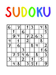 Logical number game for kids and adults. Classical nine by nine sudoku for home pastime. Sudoku game vertical printable stock vector illustration. Math school brainteaser with numbers. One of a series