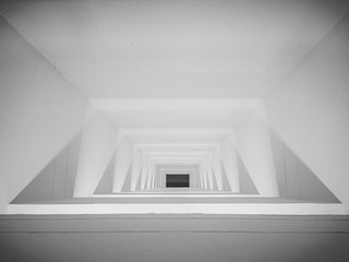 Abstract stairs in black and white, abstract steps, stairs in the city, steps,black and white photo, top view.