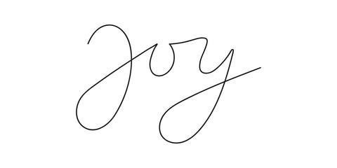 Lettering phrase Joy handwritten by one line. Black vector text isolated on white background. Outline style