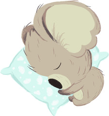 The cute koala. 
cartoon character sleeping on a pillow. Australian animals to lie. Lazy cartoon character.