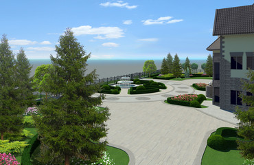 Classical style garden design, 3D, render