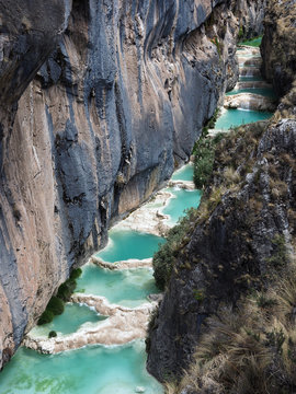 Natural pools of Millpu. Turquoise lagoons near Ayacucho. Peru