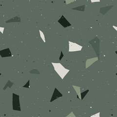 Vector surface texture of granite, concrete, mosaic tile, pebbles, quartz shape. Flooring venetian terrazzo seamless pattern. Natural realistic stone imitation, marble confetti background.