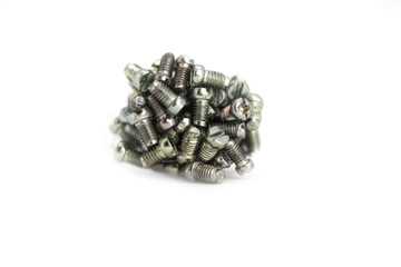 Pile of bolts on a white background