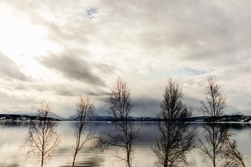 Obraz premium Atardecer en invierno con nieve y mar