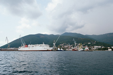 Storm clouds over the port in Kotor Bay, Montenegro