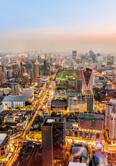 Fototapeta na wymiar View across Bangkok skyline in the evening
