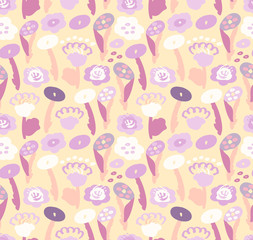 Colorful abstract seamless pattern with cute floral elements. Good for fabric, background, paper products and more
