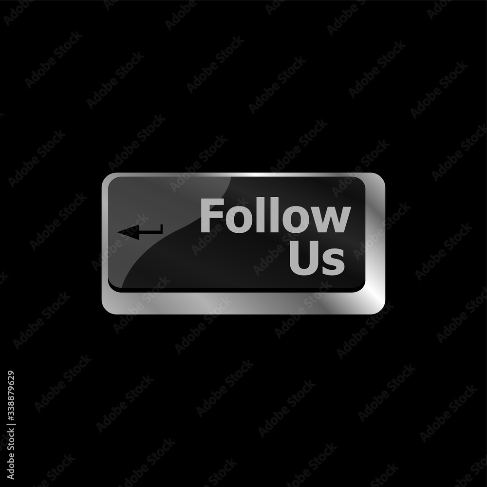 Poster social media concept: keyboard with follow us button