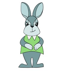 cute gray bunny in a green shirt For children decor
