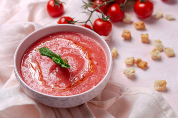Homemade Tomato Soup on white Background