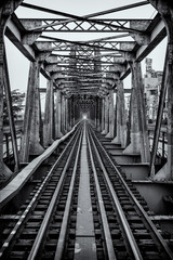 Railroad tracks at Long Bein Bridge in Hanoi, Vietnam