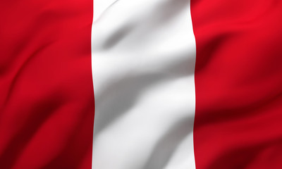 Obraz premium Flag of Peru blowing in the wind. Full page Peruvian flying flag. 3D illustration.