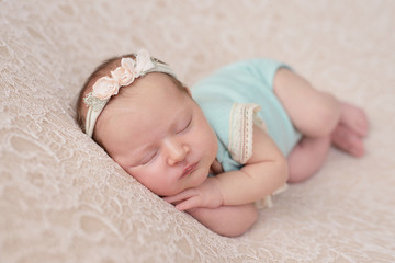 Sleeping newborn baby. Healthy and medical concept. Healthy child, concept of hospital and happy motherhood. Infant baby. Happy pregnancy and childbirth. Children's theme. Baby and childen's goods.