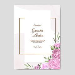 Elegant wedding card with beautiful floral and leaves template premium Vector