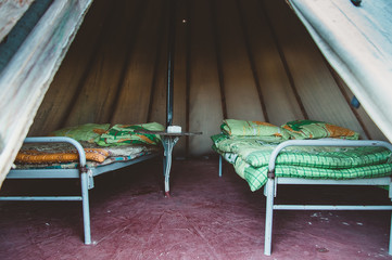 sleeping places in a tourist tent, a teepee