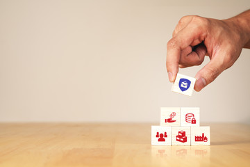Hand of asian businessman, SME owner, insurer agent holding insurance policy or solution package...