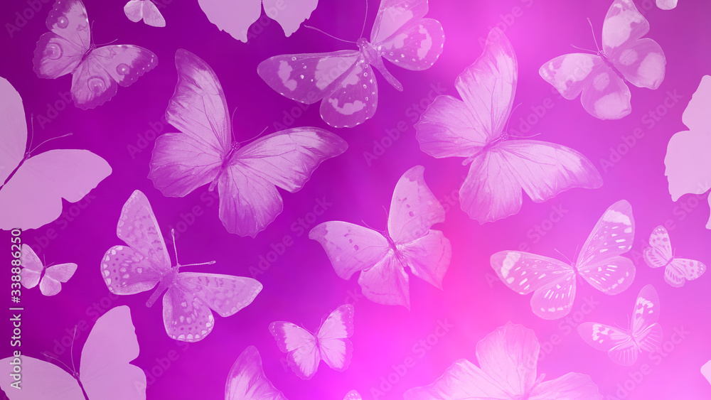 Poster beautiful gradient background with butterflies and highlights