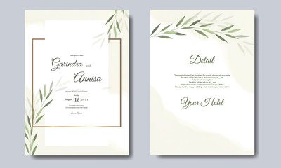 Elegant wedding card with beautiful floral and leaves template premium Vector