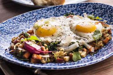 fried eggs and hash 1