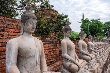 Many Buddha statues in Wat Yai Chai Mongkhon Temple, Ayutthaya, Thailand