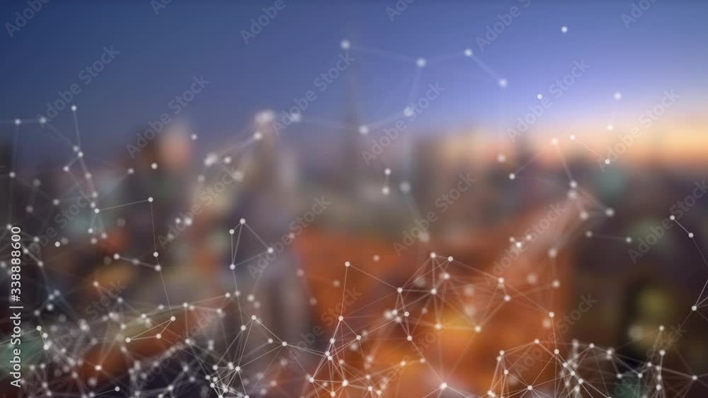 Poster digital computer data and network connection triangle lines and spheres in futuristic technology con
