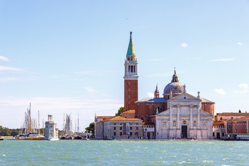 Fototapeta premium Venice architecture. The Church of San Giorgio Maggiore and Faro San Giorgio Maggiore lighthouse in Venice, Italy.