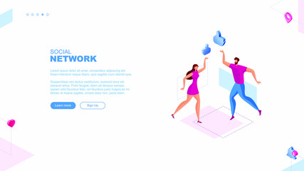 Trendy flat illustration. Social network page concept. Social media. Communications. Chatting. Template for your design works. Vector graphics.