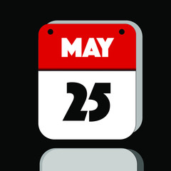 May 25th Memorial Day Calendar Red and White reflective Button icon, internet like for business, education, today or holiday use
