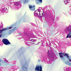 Acrylic flowers seamless pattern. Artistic background. - 338894413