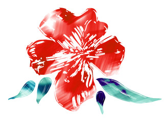 Flower on white background. Acrylic illustration. - 338895078