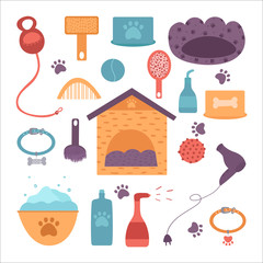 Set of items for the care of pets. Vetor illustration.