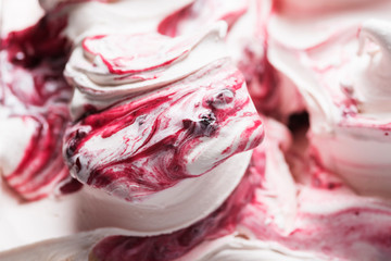 Cherry flavour gelato - full frame detail. Close up of a white surface texture of Cherry Ice cream...
