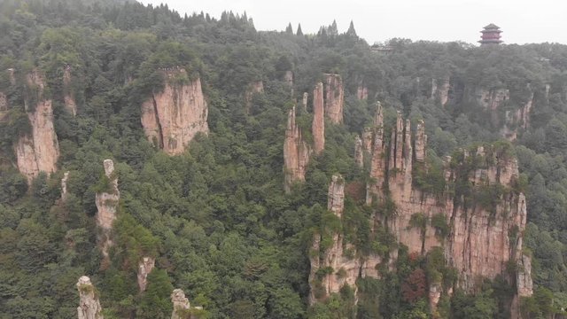 Aerial view on a Chinese pavilion in the "Avatar" movie shooting location in Zhangjiajie Forest Park