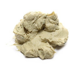 Hummus with pumpkin seeds, organic healthy food spread, isolated on white background