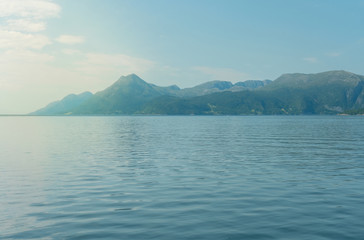 Norwegian fjords mountain landscape sea picturesque view, Norway